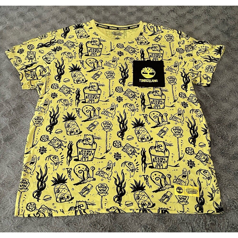Y2K Cartoon Graphic Tee Timberland x SpongeBob Nickelodeon Pocket T-Shirt M